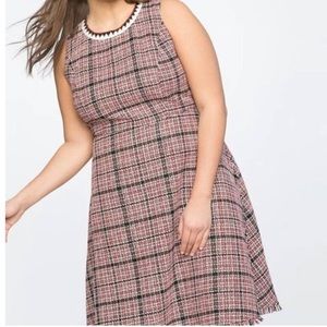 Eloquii Fit & Flare Red Plaid Tweed Sleeveless Dress Size 18 New With Tags